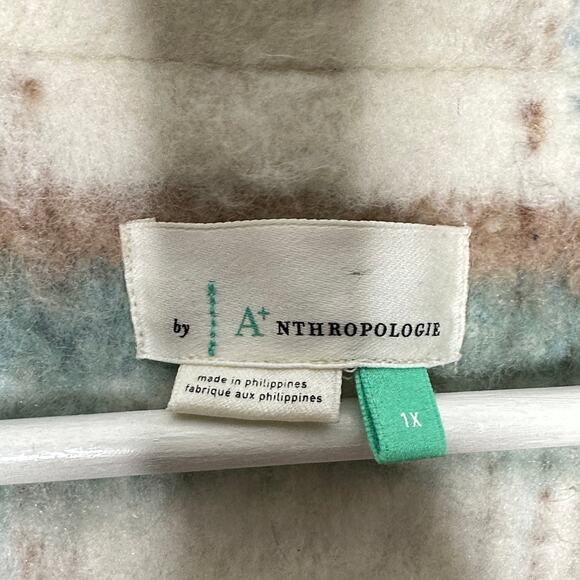 ANTHROPOLOGIE Elsa Plaid Coat Jacket Wool Ivory Teal Tan - Picture 8 of 9